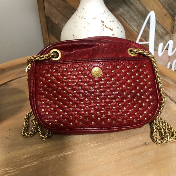 red studded handbag